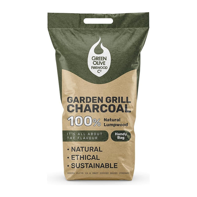 Green Olive Firewood Company Garden Grill BBQ Lumpwood Charcoal Handy Bag 3kg, Natural FCHPP3