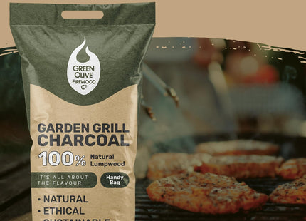 Green Olive Firewood Company Garden Grill BBQ Lumpwood Charcoal Handy Bag 3kg, Natural FCHPP3