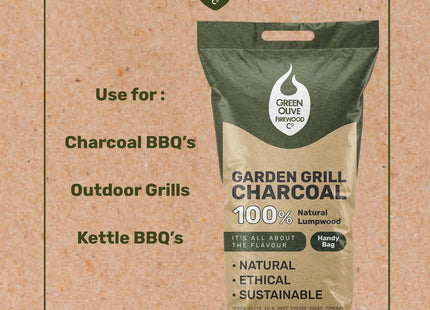 Green Olive Firewood Company Garden Grill BBQ Lumpwood Charcoal Handy Bag 3kg, Natural FCHPP3