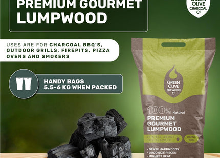 Green Olive Firewood Company Premium Gourmet Lumpwood BBQ Charcoal Coal For Barbecues In Your Garden and Professional Grills 5kg
