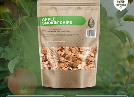 Green Olive Firewood Company Apple Wood Chips for Smoking, (approx 800g) BBQ Charcoal and Gas BBQ's, Hardwood Smoking Meat 3 Litre