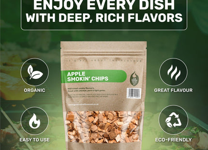 Green Olive Firewood Company Apple Wood Chips for Smoking, (approx 800g) BBQ Charcoal and Gas BBQ's, Hardwood Smoking Meat 3 Litre