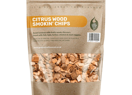 Green Olive Firewood Company Citrus Wood Smokin' Chips 3 Litre for BBQ Smoking