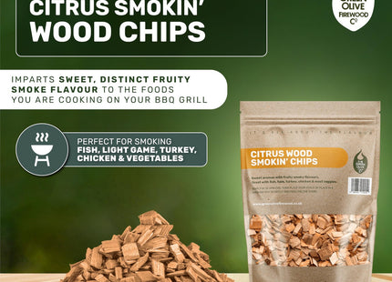 Green Olive Firewood Company Citrus Wood Smokin' Chips 3 Litre for BBQ Smoking