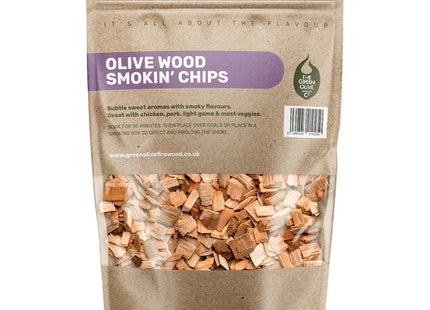 Green Olive Firewood Company Olive Wood Chips for Smoking, (approx 700g) BBQ Charcoal, Hardwood Smoking Beef 3 Litre