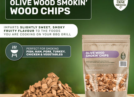 Green Olive Firewood Company Olive Wood Chips for Smoking, (approx 700g) BBQ Charcoal, Hardwood Smoking Beef 3 Litre