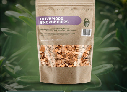 Green Olive Firewood Company Olive Wood Chips for Smoking, (approx 700g) BBQ Charcoal, Hardwood Smoking Beef 3 Litre