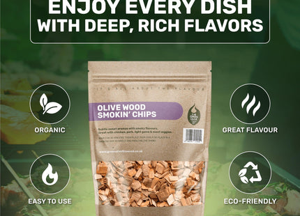 Green Olive Firewood Company Olive Wood Chips for Smoking, (approx 700g) BBQ Charcoal, Hardwood Smoking Beef 3 Litre