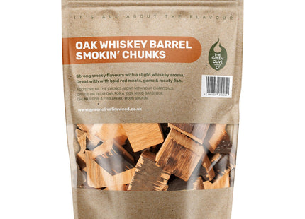 Green Olive Firewood Company Whiskey Wood Chunks for Smoking, (approx 1.5kg) BBQ Charcoal 5 Litre