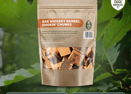 Green Olive Firewood Company Whiskey Wood Chunks for Smoking, (approx 1.5kg) BBQ Charcoal 5 Litre
