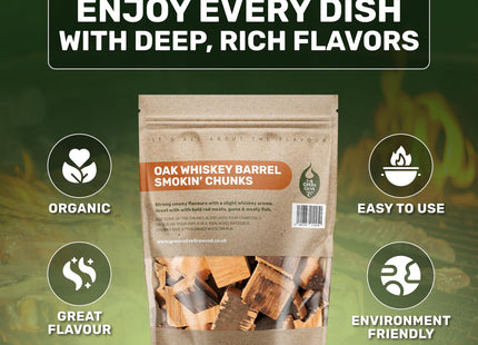 Green Olive Firewood Company Whiskey Wood Chunks for Smoking, (approx 1.5kg) BBQ Charcoal 5 Litre