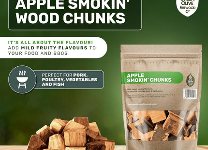Green Olive Firewood Company Apple Wood Chunks for Smoking, (approx 1.5kg) BBQ Charcoal 5 Litre
