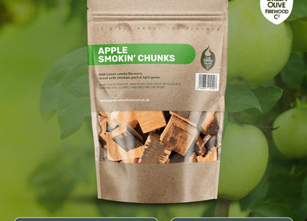 Green Olive Firewood Company Apple Wood Chunks for Smoking, (approx 1.5kg) BBQ Charcoal 5 Litre
