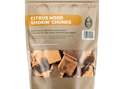 Green Olive Firewood Company Citrus Wood Smokin' Chunks 5 Litre for BBQ Smoking
