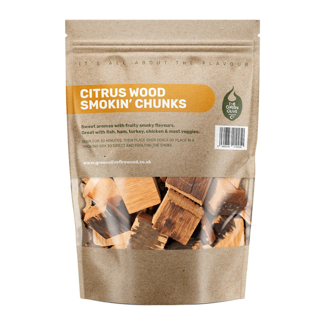 Green Olive Firewood Company Citrus Wood Smokin' Chunks 5 Litre for BBQ Smoking