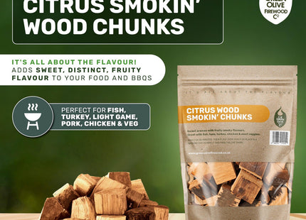 Green Olive Firewood Company Citrus Wood Smokin' Chunks 5 Litre for BBQ Smoking