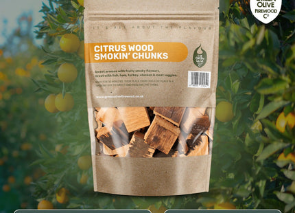 Green Olive Firewood Company Citrus Wood Smokin' Chunks 5 Litre for BBQ Smoking