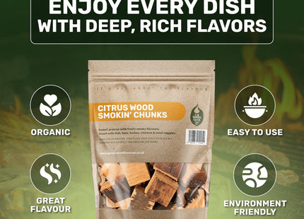 Green Olive Firewood Company Citrus Wood Smokin' Chunks 5 Litre for BBQ Smoking