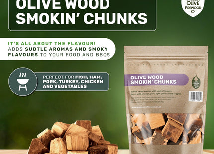 Green Olive Firewood Company Olive Wood Chunks for Smoking, (approx 1.6kg) BBQ use In BBQ's 5 Litre