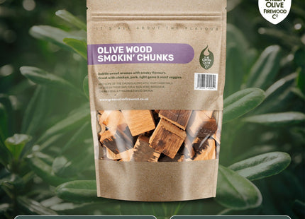 Green Olive Firewood Company Olive Wood Chunks for Smoking, (approx 1.6kg) BBQ use In BBQ's 5 Litre