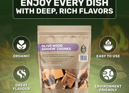 Green Olive Firewood Company Olive Wood Chunks for Smoking, (approx 1.6kg) BBQ use In BBQ's 5 Litre