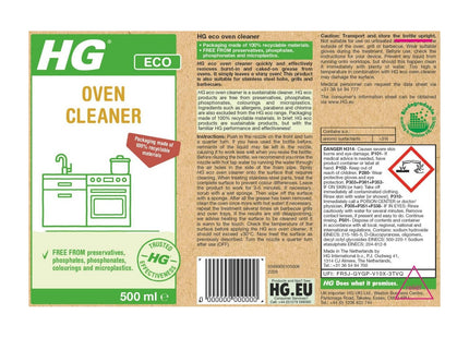HG Eco Oven Cleaner & Degreaser Spray for Gas, Electric, BBQ & Pizza Ovens, Eco-Conscious Kitchen Cleaner, Recyclable Bottle - 500ml