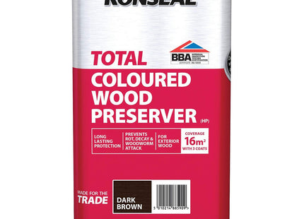Ronseal Trade Total Wood Preserver Dark Brown 5 Litre RSLTTWPDB5L