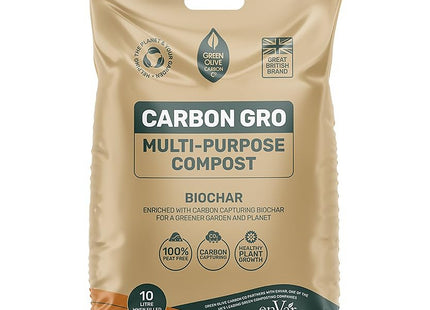 Green Olive Firewood Company Carbon Gro Multi Purpose Peat Free Compost with Added Carbon Capturing Biochar for Outdoor Plants & Soil 10 Litre