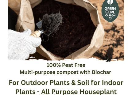 Green Olive Firewood Company Carbon Gro Multi Purpose Peat Free Compost with Added Carbon Capturing Biochar for Outdoor Plants & Soil 10 Litre
