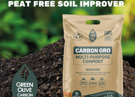 Green Olive Firewood Company Carbon Gro Multi Purpose Peat Free Compost with Added Carbon Capturing Biochar for Outdoor Plants & Soil 10 Litre