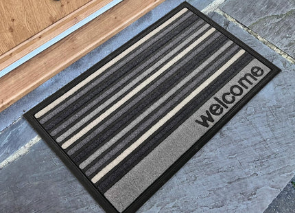 Gardman Mighty Mats Scrape 'N' Sorb Welcome Stripe Grey Door Mat 40 x 60cm P00028217