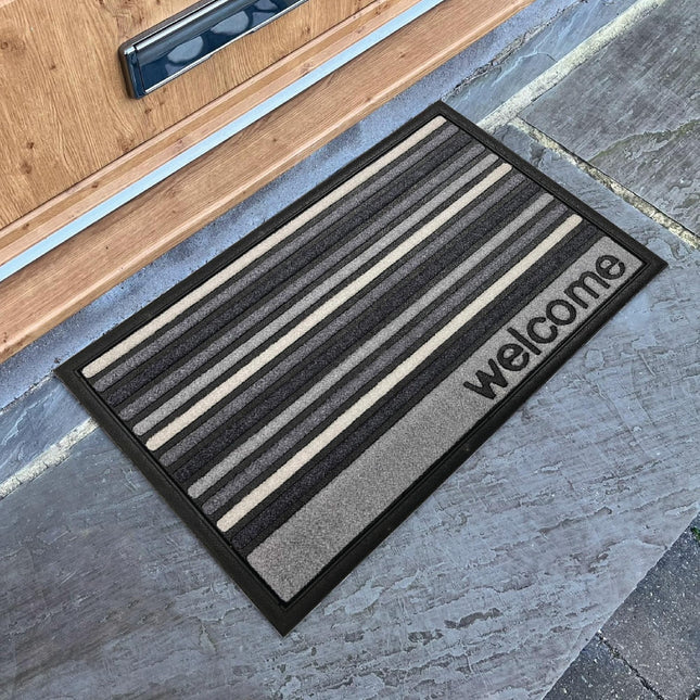 Gardman Mighty Mats Scrape 'N' Sorb Welcome Stripe Grey Door Mat 40 x 60cm P00028217