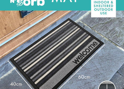 Gardman Mighty Mats Scrape 'N' Sorb Welcome Stripe Grey Door Mat 40 x 60cm P00028217
