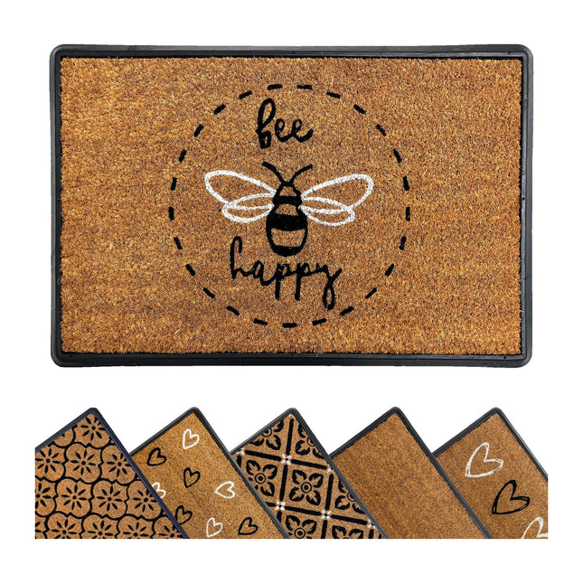 Gardman Mighty Mats Bee Happy Rubber Coir Tray Door Mat 40 x 60cm P00028136