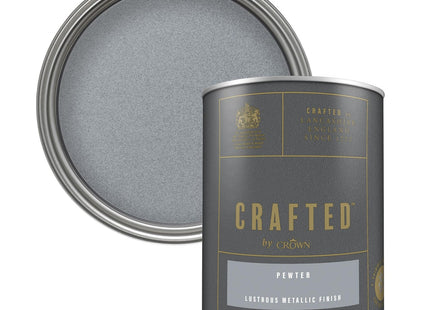 Crown Crafted Pewter Metallic Emulsion Paint for Walls & Wood 1.25 Litre