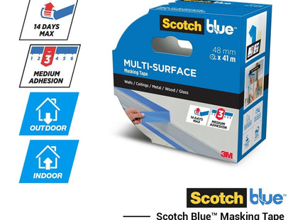 ScotchBlue Multi-Surface Premium Masking Tape, 48mm x 41m, 1 Roll/Pack Indoor & Outdoor, 100% Pefc