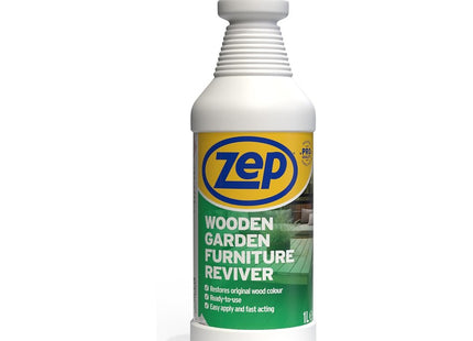 Zep Wooden Garden Furniture Reviver 1 Litre - Outdoor Wood Cleaner & Restorer, Covers 5-8 sq m per litre, Prepares Surface for Wood Polish
