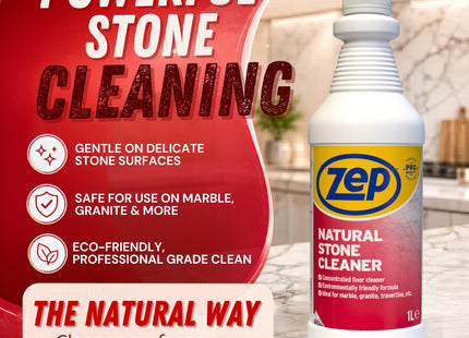 Zep Natural Stone Cleaner 1 Litre - Floor & Kitchen Worktops Cleaner, Dilutable No-Rinse Surface Solution