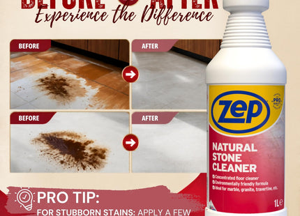 Zep Natural Stone Cleaner 1 Litre - Floor & Kitchen Worktops Cleaner, Dilutable No-Rinse Surface Solution