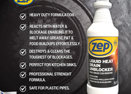 Zep Commercial Unblocker Heat Drain Liquid 1 Litre