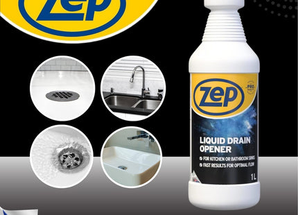 Zep 1 Litre Drain Opener - Liquid, Unscented, Drain Unblocker, Sink, Shower, Bathroom