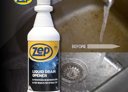 Zep 1 Litre Drain Opener - Liquid, Unscented, Drain Unblocker, Sink, Shower, Bathroom