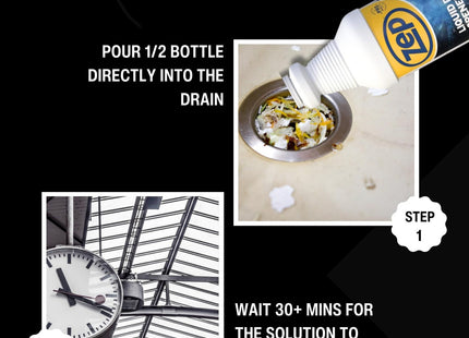 Zep 1 Litre Drain Opener - Liquid, Unscented, Drain Unblocker, Sink, Shower, Bathroom