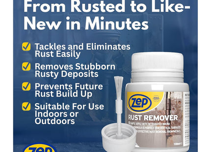 Zep Rust Remover Gel Non-Drip Formula Fast Acting Gel with Integrated Brush Eliminates Stubborn Rust on All Metal Surfaces 100ml