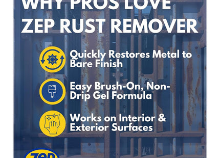 Zep Rust Remover Gel Non-Drip Formula Fast Acting Gel with Integrated Brush Eliminates Stubborn Rust on All Metal Surfaces 100ml