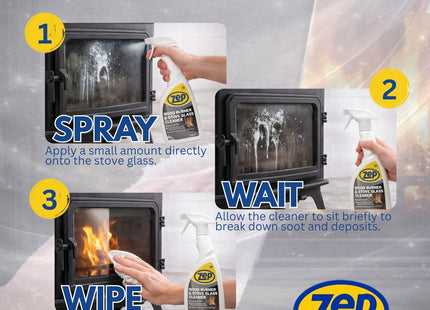 Zep Wood Burner and Stove Glass Cleaner 750ml - Spray for Log Burners & Multi Fuel Stoves, Removes Soot, Grease & Tar, Oven Door & Glass Cleaner