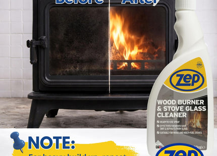 Zep Wood Burner and Stove Glass Cleaner 750ml - Spray for Log Burners & Multi Fuel Stoves, Removes Soot, Grease & Tar, Oven Door & Glass Cleaner