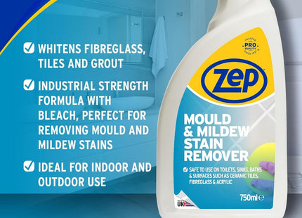 Zep Mould and Mildew Stain Remover - Our ready-to-use, industrial-strength Mould & quickly removes any signs of mould or mildew. 750ml