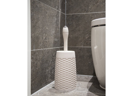 Addis Faux Rattan Round Toilet Brush Set with Internal Detergent Injection System, Cream, Calico Linen 515798