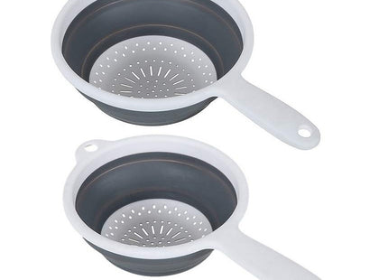 Addis Pop & Store 2 Pack Collapsible Food Colander with Handle, Set Includes 16.5cm & 24cm, White and Grey, Plastic 518406